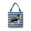 Border Collie Travel Style Tote Bag 1 travel dogs tote border collie nautical stripes front view White