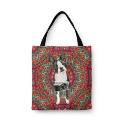 travel dogs tote boston terrier mandala front view White