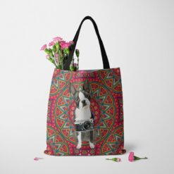 travel dogs tote boston terrier mandala tote standing carnations