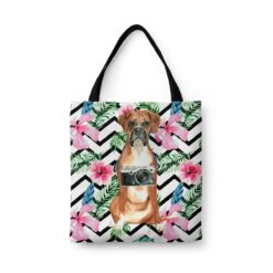 Boxer Travel Style Tote Bag 32 travel dogs tote boxer geometric tropical front view White
