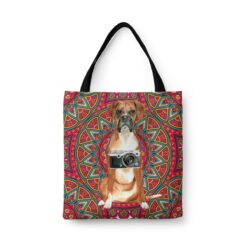 Boxer Travel Style Tote Bag 34 travel dogs tote boxer mandala front view White
