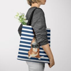 Boxer Travel Style Tote Bag 38 travel dogs tote boxer nautical stripes tote woman jumper view
