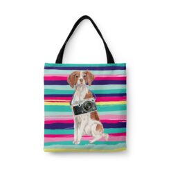 Brittany Travel Style Tote Bag 31 travel dogs tote brittany beach front view White