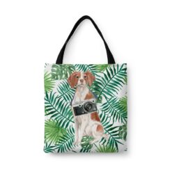Brittany Travel Style Tote Bag 33 travel dogs tote brittany leaves front view White
