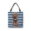 Brown Cockapoo Travel Style Tote Bag 2 travel dogs tote brown cockapoo nautical stripes front view White