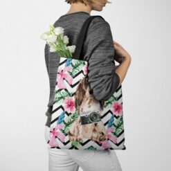 Brown Cocker Spaniel Travel Style Tote Bag 40 travel dogs tote brown cocker spaniel geometric tropical tote woman jumper walking view