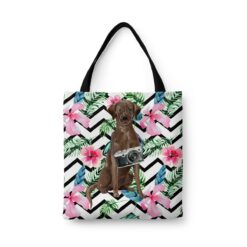 Brown Labrador retriever Travel Style Tote Bag 32 travel dogs tote brown labrador retriever geometric tropical front view White