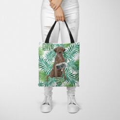 Brown Labrador retriever Travel Style Tote Bag 35 travel dogs tote brown labrador retriever leaves tote woman trowsers front view
