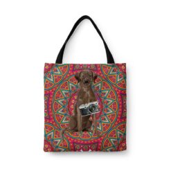 Brown Labrador retriever Travel Style Tote Bag 34 travel dogs tote brown labrador retriever mandala front view White