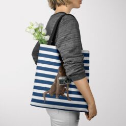 Brown Labrador retriever Travel Style Tote Bag 38 travel dogs tote brown labrador retriever nautical stripes tote woman jumper view