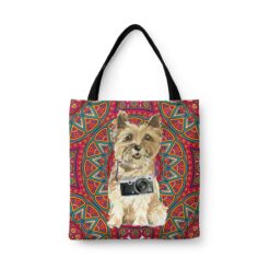 Cairn Terrier Travel Style Tote Bag 34 travel dogs tote cairn terrier mandala front view White