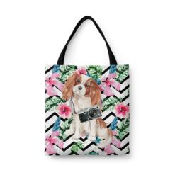 Cavalier King Charles Spaniel Travel Style Tote Bag 32 travel dogs tote cavalier king charles spaniel geometric tropical front view White