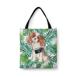 Cavalier King Charles Spaniel Travel Style Tote Bag 33 travel dogs tote cavalier king charles spaniel leaves front view White