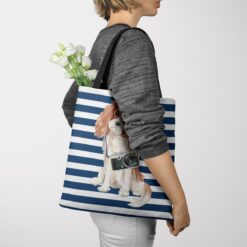 Cavalier King Charles Spaniel Travel Style Tote Bag 38 travel dogs tote cavalier king charles spaniel nautical stripes tote woman jumper view