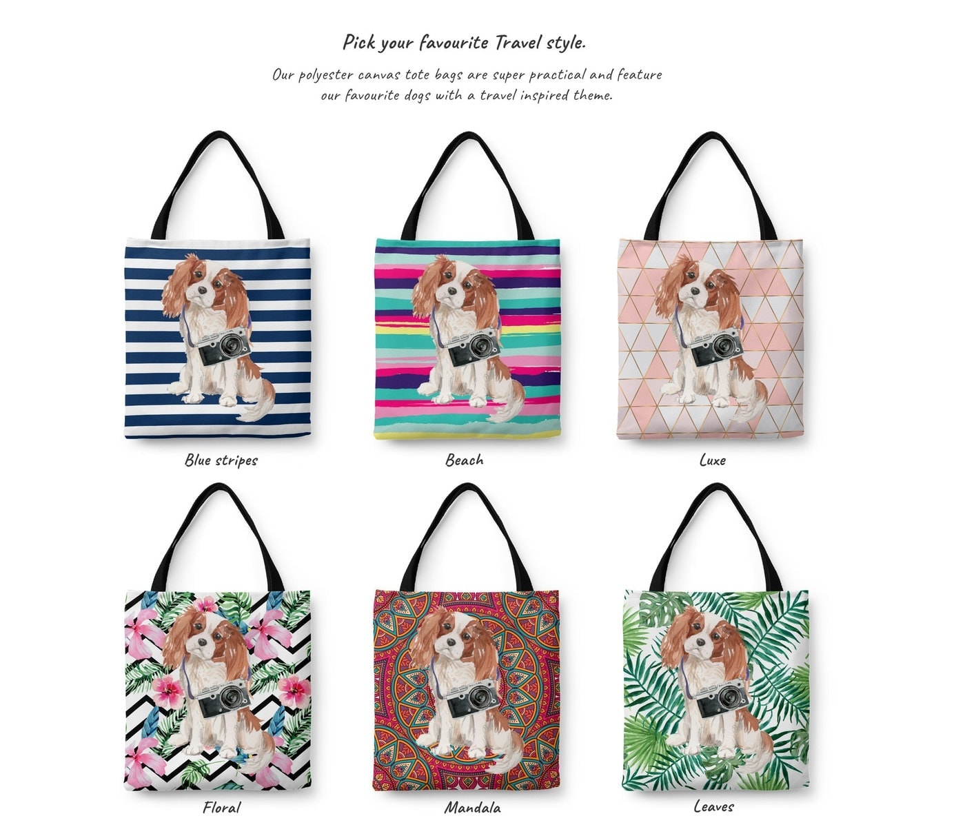 Cavalier King Charles Spaniel Travel Style Tote Bag 4 Cavalier King Charles Spaniel Travel Style Tote Bag - Image 2