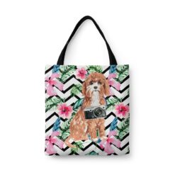 travel dogs tote cavapoo geometric tropical front view White
