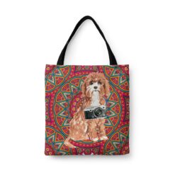 travel dogs tote cavapoo mandala front view White