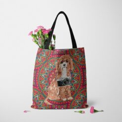 travel dogs tote cavapoo mandala tote standing carnations