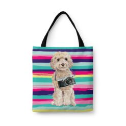 travel dogs tote champagne cockapoo beach front view White