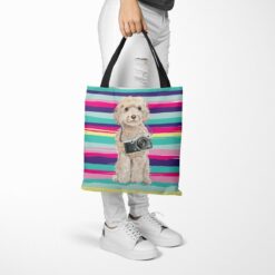 travel dogs tote champagne cockapoo beach tote woman trowsers walking view