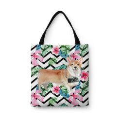 Corgi Travel Style Tote Bag 32 travel dogs tote corgi geometric tropical front view White