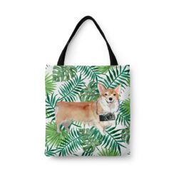 Corgi Travel Style Tote Bag 33 travel dogs tote corgi leaves front view White