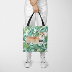 Corgi Travel Style Tote Bag 35 travel dogs tote corgi leaves tote woman trowsers front view