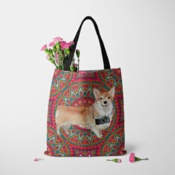Corgi Travel Style Tote Bag 37 travel dogs tote corgi mandala tote standing carnations
