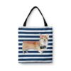 Corgi Travel Style Tote Bag 2 travel dogs tote corgi nautical stripes front view White