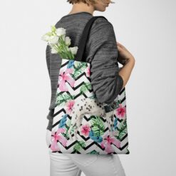 travel dogs tote dalmatian geometric tropical tote woman jumper walking view