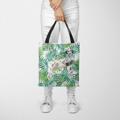 travel dogs tote dalmatian leaves tote woman trowsers front view