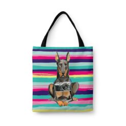 Doberman Travel Style Tote Bag 31 travel dogs tote doberman beach front view White