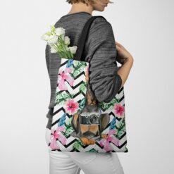 Doberman Travel Style Tote Bag 40 travel dogs tote doberman geometric tropical tote woman jumper walking view