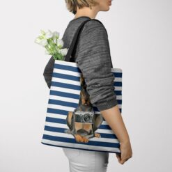 Doberman Travel Style Tote Bag 38 travel dogs tote doberman nautical stripes tote woman jumper view