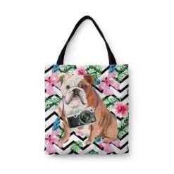 English Bulldog Travel Style Tote Bag 32 travel dogs tote english bulldog geometric tropical front view White