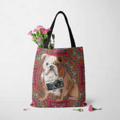 English Bulldog Travel Style Tote Bag 37 travel dogs tote english bulldog mandala tote standing carnations