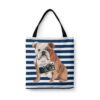 English Bulldog Travel Style Tote Bag 1 travel dogs tote english bulldog nautical stripes front view White