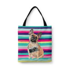 French Bulldog Travel Style Tote Bag 31 travel dogs tote french bulldog beach front view White