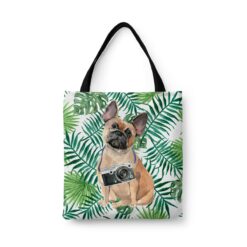 French Bulldog Travel Style Tote Bag 33 travel dogs tote french bulldog leaves front view White