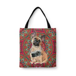 French Bulldog Travel Style Tote Bag 34 travel dogs tote french bulldog mandala front view White