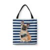 French Bulldog Travel Style Tote Bag 1 travel dogs tote french bulldog nautical stripes front view White