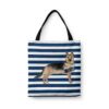 German Shepherd Travel Style Tote Bag 2 travel dogs tote german shepherd nautical stripes front view White