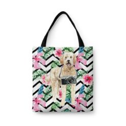 travel dogs tote golden doodle geometric tropical front view White
