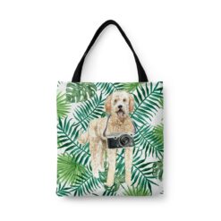 travel dogs tote golden doodle leaves front view White
