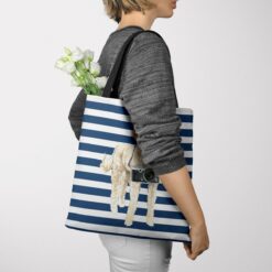 travel dogs tote golden doodle nautical stripes tote woman jumper view