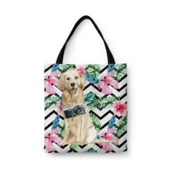 Golden Retriever Travel Style Tote Bag 32 travel dogs tote golden retriever geometric tropical front view White