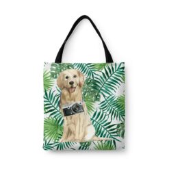 Golden Retriever Travel Style Tote Bag 33 travel dogs tote golden retriever leaves front view White
