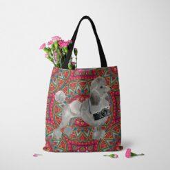 travel dogs tote grey poodle mandala tote standing carnations