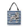 Grey Poodle Travel Style Tote Bag 1 travel dogs tote grey poodle nautical stripes front view White