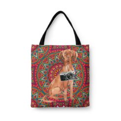 Hungarian Vizsla Travel Style Tote Bag 34 travel dogs tote hungarian vizsla mandala front view White
